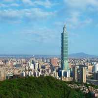Cityscape and skyline or Taipei with the 101 building in the middle in Taiwan
