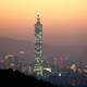 Taipei 101 with lights at dusk in Taiwan