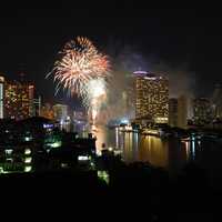 Fireworks in the night sky in Bangkok, Thailand