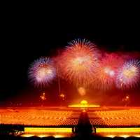 Fireworks over the Pagoda in Bangkok, Thailand