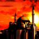 Sunset and red skies over the Hagia Sophia in Istanbul, Turkey