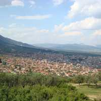Hilly landscape and town in Kirkagac, Turkey