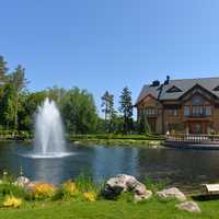 House, pond and landscape in Kiev, Ukraine