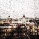 Looking at the cityscape of Odessa through a rainy window in Ukraine