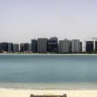 Skyline from across the water of Abu Dhabi, United Arab Emirates, UAE