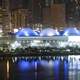 Panoramic view of the Expo Centre Sharjah by night in the United Arab Emirates