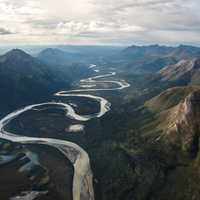 River Valley and Mountain Landscape in Gates of the Arctic National Park