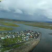 Aerial View on the wing of the landscape of Unalakleet, Alaska