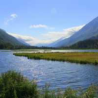 Landscape with river and mountains in Alaska