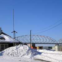 Nenana train station and Parks Highway bridge in Alaska