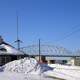 Nenana train station and Parks Highway bridge in Alaska