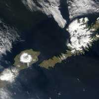 Satellite shot of the islands of Umnak and Unalaska, Alaska