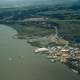 Shoreline and the town of Dillingham, Alaska