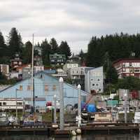  View of the Cordova hillside from the boat harbor in Alaska