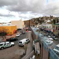 Modern picture of the border between Arizona, on the left, and Sonora in Nogales