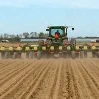 Corn planting with a tractor in Arkansas