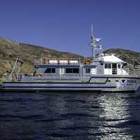 NOAA Shearwater Boat off Santa Cruz Island in Channel Islands National Park, California