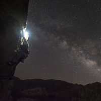 Climbing under the stars at night