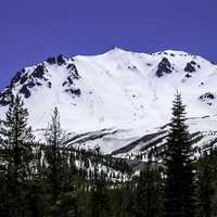 Snow covered Lassen Peak in Lassen Volcanic National Park, California