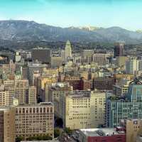 Skyline of Los Angeles with Mountains in the Background, California