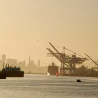 Oakland Harbor with ships in California