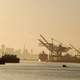 Oakland Harbor with ships in California