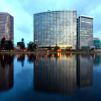 Tall Buildings and Skyline under clouds in Oakland, California