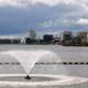 View of Lake Merritt and fountain in Oakland, California