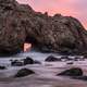 Dusk and Waves washing on the rocks at Big Sur, California