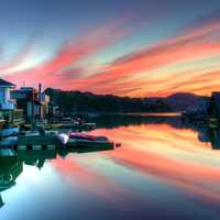 Floating Homes in the Beautiful Dusk Light