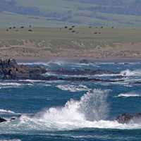 Waves Crashing on the ocean in Piedras Blancas Light Station in California