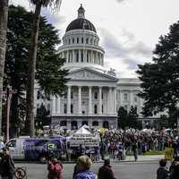 Protesters at California State Building in Sacramento, California