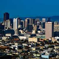 Cityscape with buildings with skyscrapers and towers in San Francisco, California