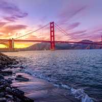 Dusk over the Golden Gate Bridge in San Francisco, California