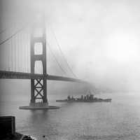 Ship under Golden Gate Bridge in San Francisco, California