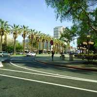 Downtown San Jose with trees and street in San Jose, California