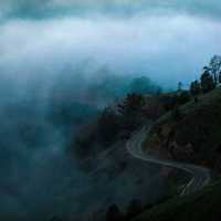 Road on the hill in the fog in San Jose, California
