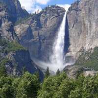 Waterfall and landscape in Yosemite National Park, California