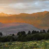 Sunrise over the hills in Great Sand Dunes National Park