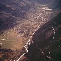Aerial view of newly cut Boomerang Road in Telluride, Colorado