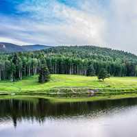 Landscape of lake and hills in Colorado