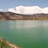 Seaman Reservoir landscape with green water landscape