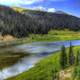 Long view of Lake and Forest at Rocky Mountains National Park, Colorado