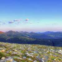 Morning Mountains under the blue sky at Rocky Mountains National Park, Colorado