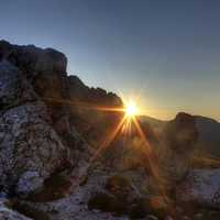 Sunrise above the rocks at Rocky Mountains National Park, Colorado