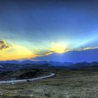 Sunset over the mountains at Rocky Mountains National Park, Colorado