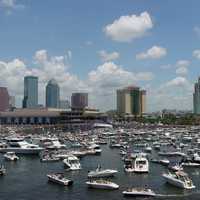 Tampa skyline with ships in the harbor in Florida
