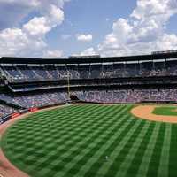 Baseball Field with baseball game in action in Turner Field, Atlanta, Georgia