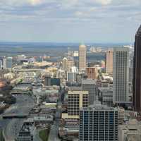 Cityscape View of Atlanta, Georgia with roads, skyscrapers and buildings