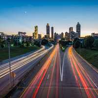 Skyline and sky towers with highways in Atlanta, Georgia